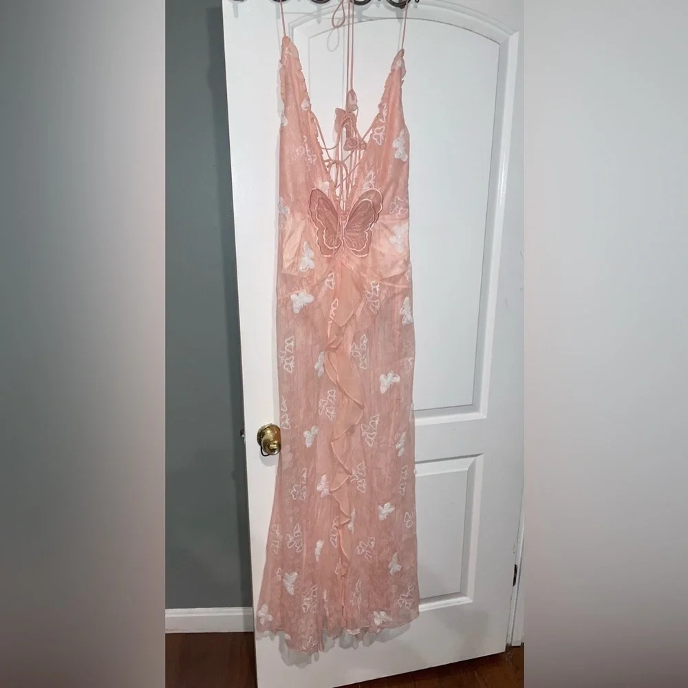 New! For Love & Lemons Beckett Lace Sheer Butterfly Sequin Bodysuit Maxi Dress M - Picture 10 of 16